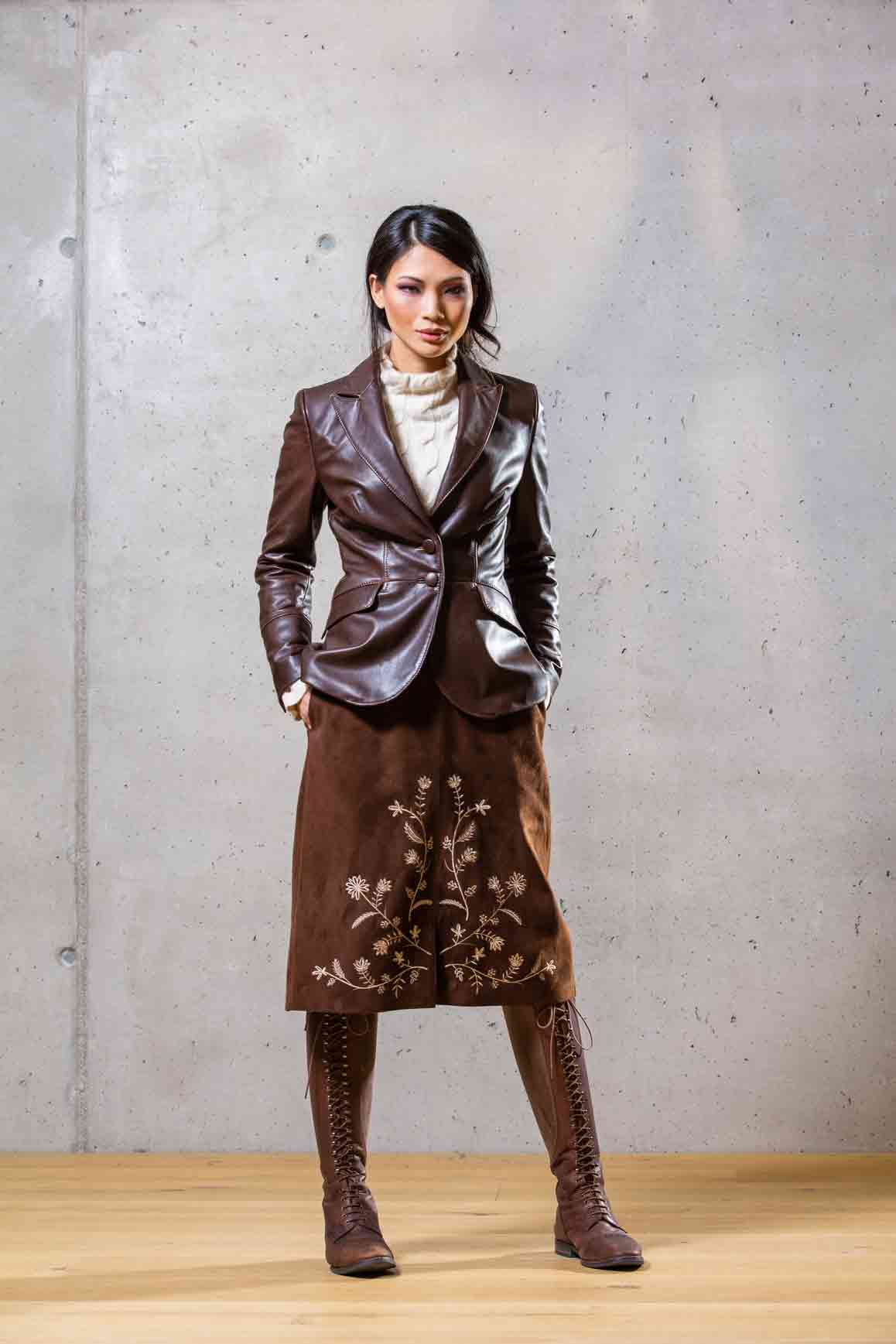 Goat Leather Skirt “Botanical”, kabok