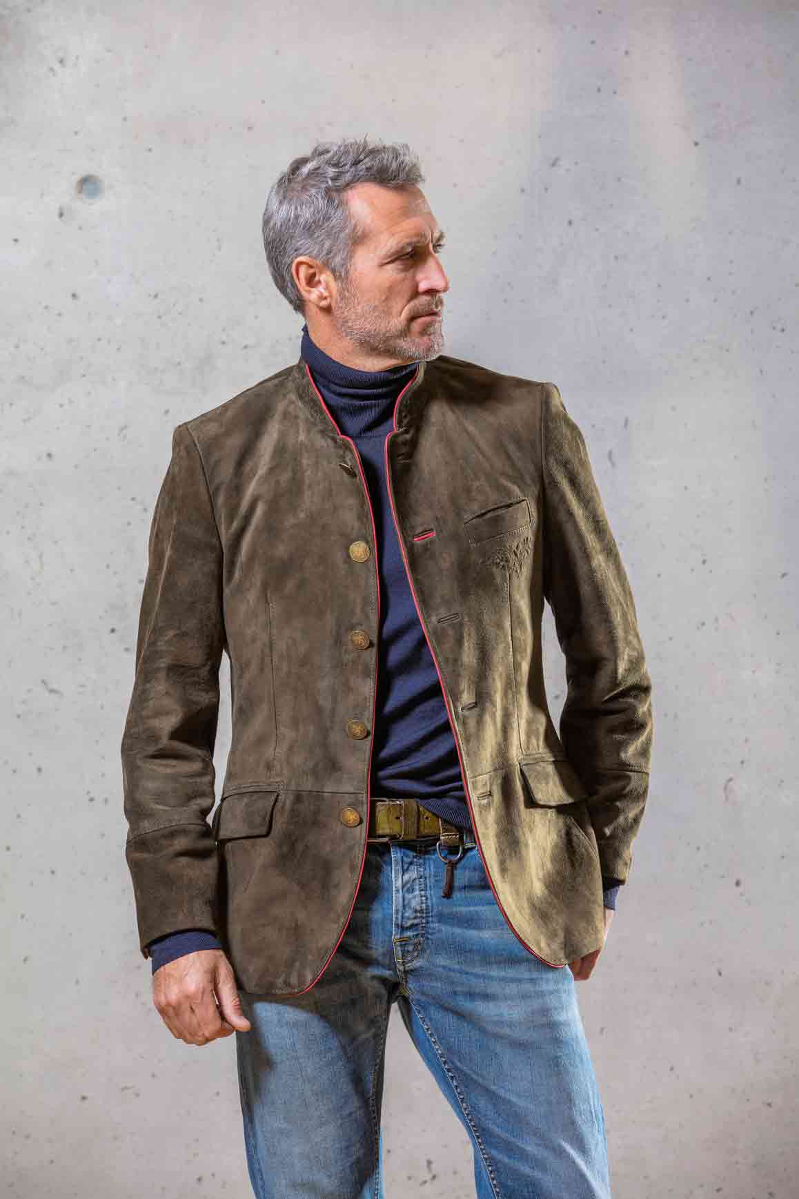 Goat Leather Jacket Men “Geigelstein”, urban green