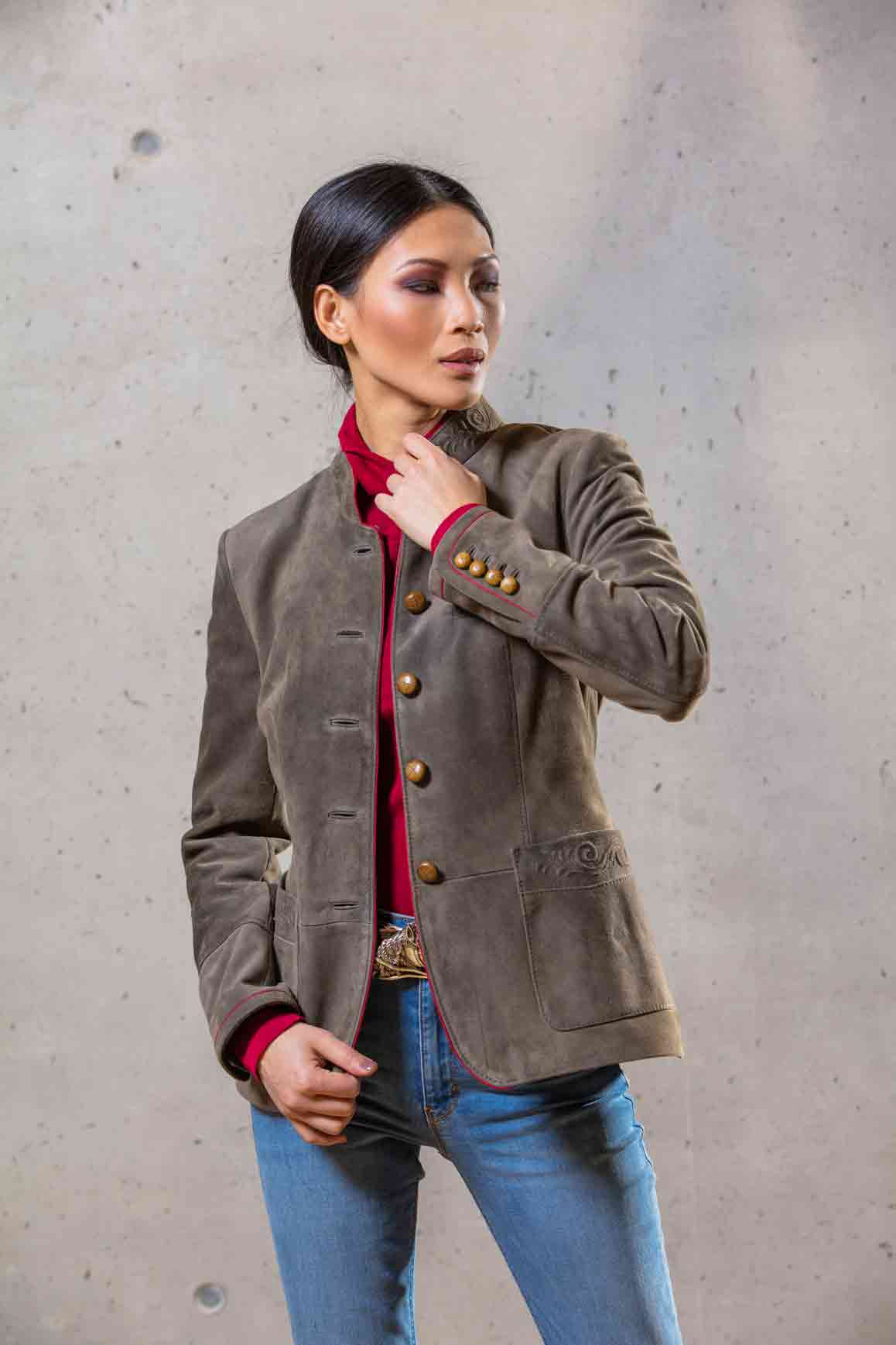 Goat Leather Jacket Women “Zermatt”, darkgrey