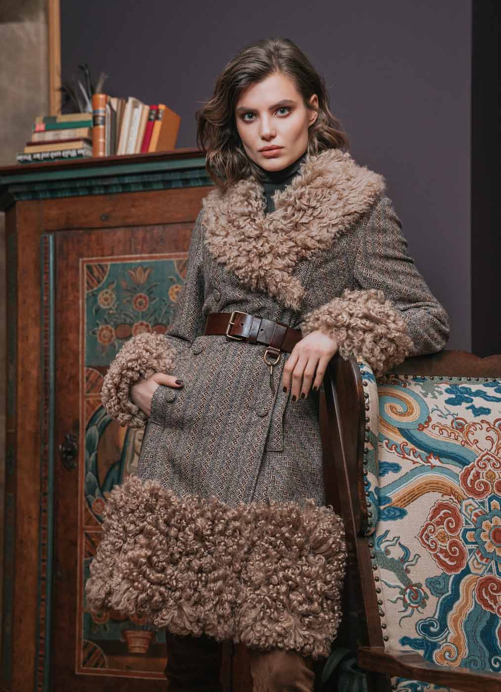 Loden Mantel Damen “Goldie Tweed”, beige/braun