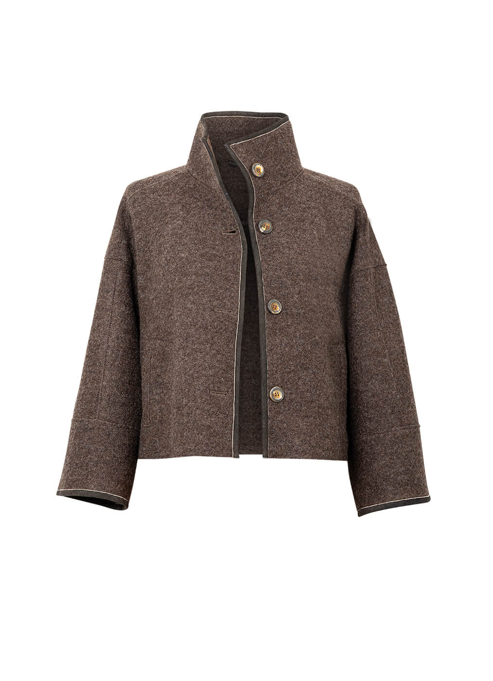 Boiled Wool Women Jacket “Galloway”, marone