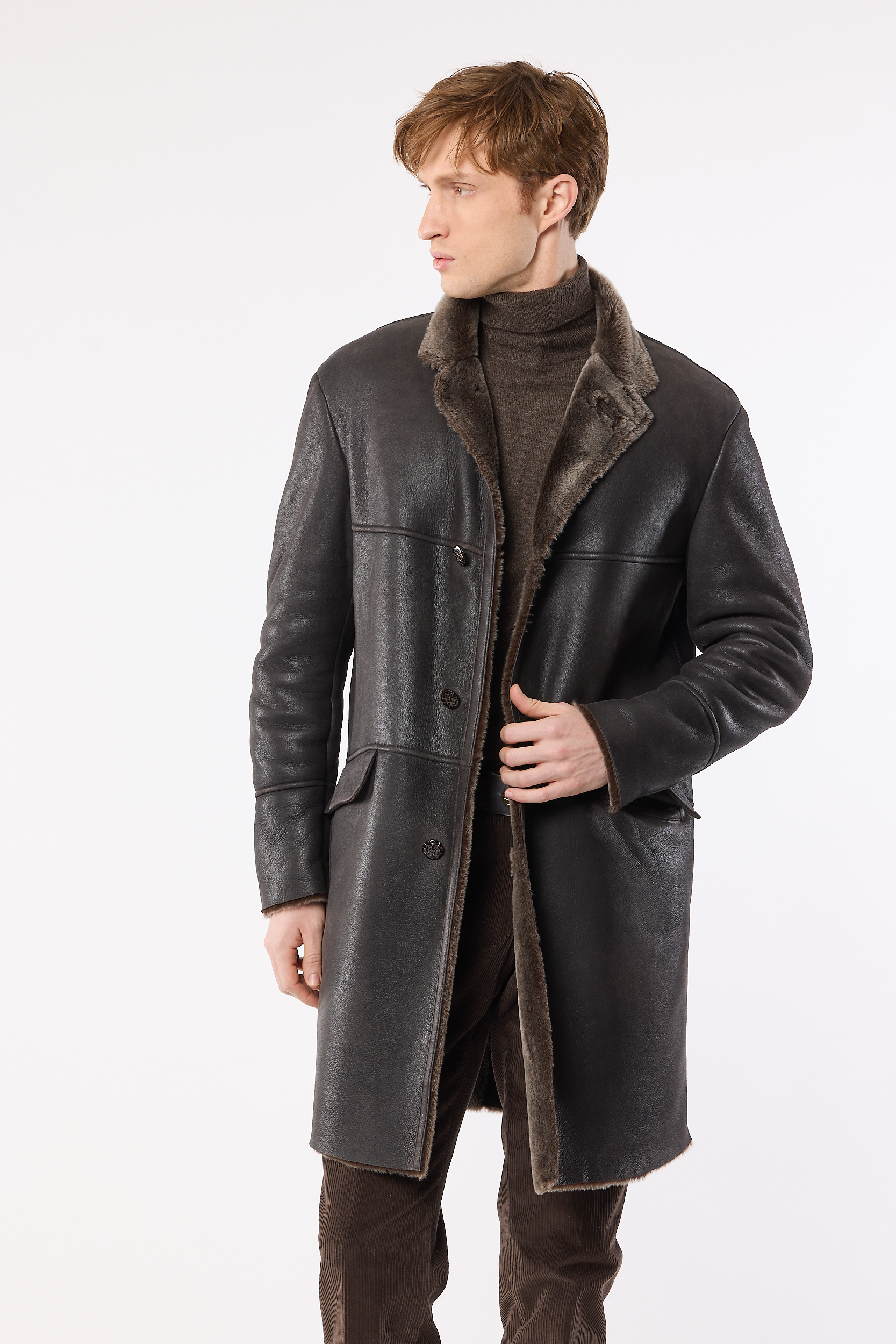 Lammfell Mantel Herren “Churchill”, bison