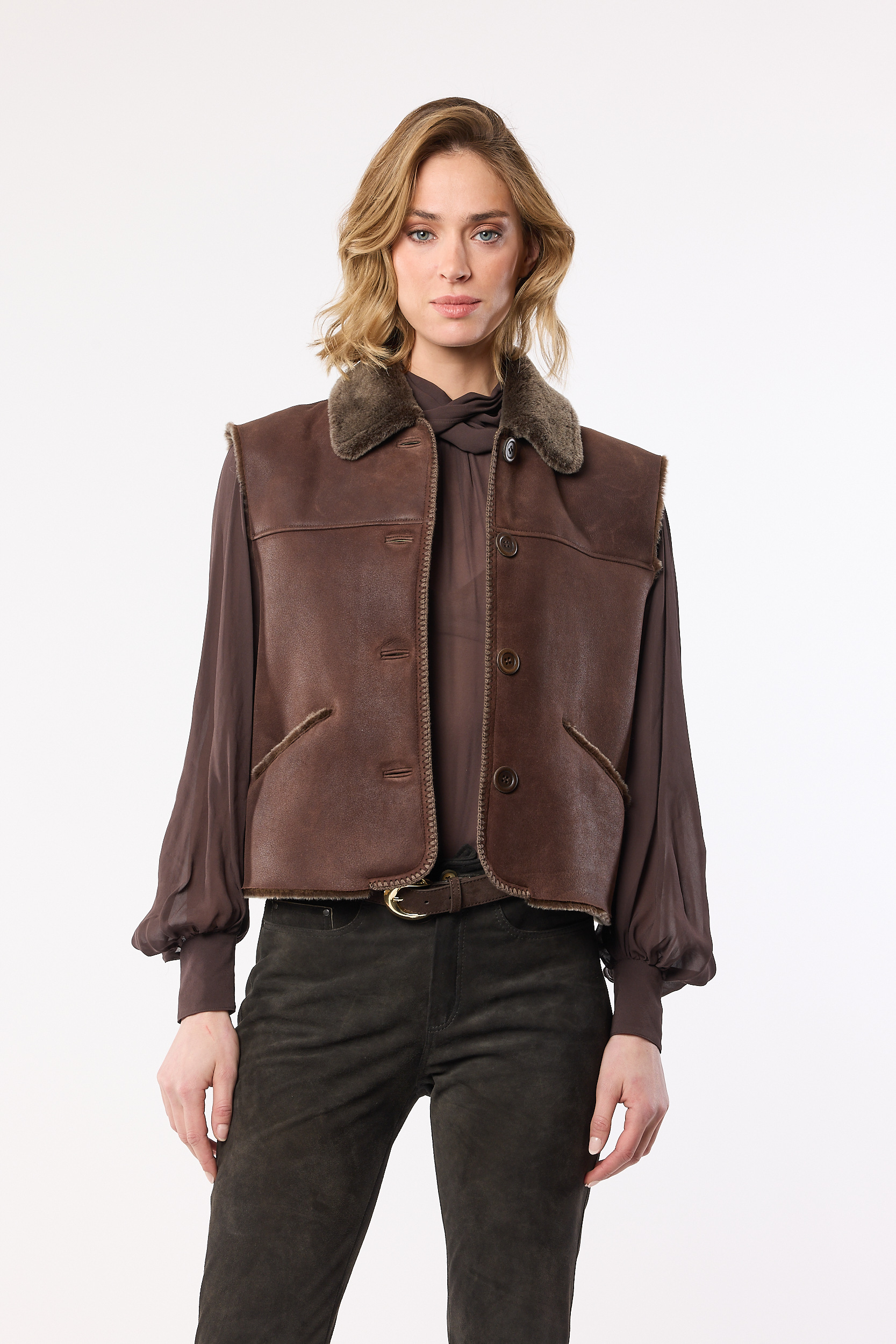Lambskin Vest Women “Little Nell”, mahogany