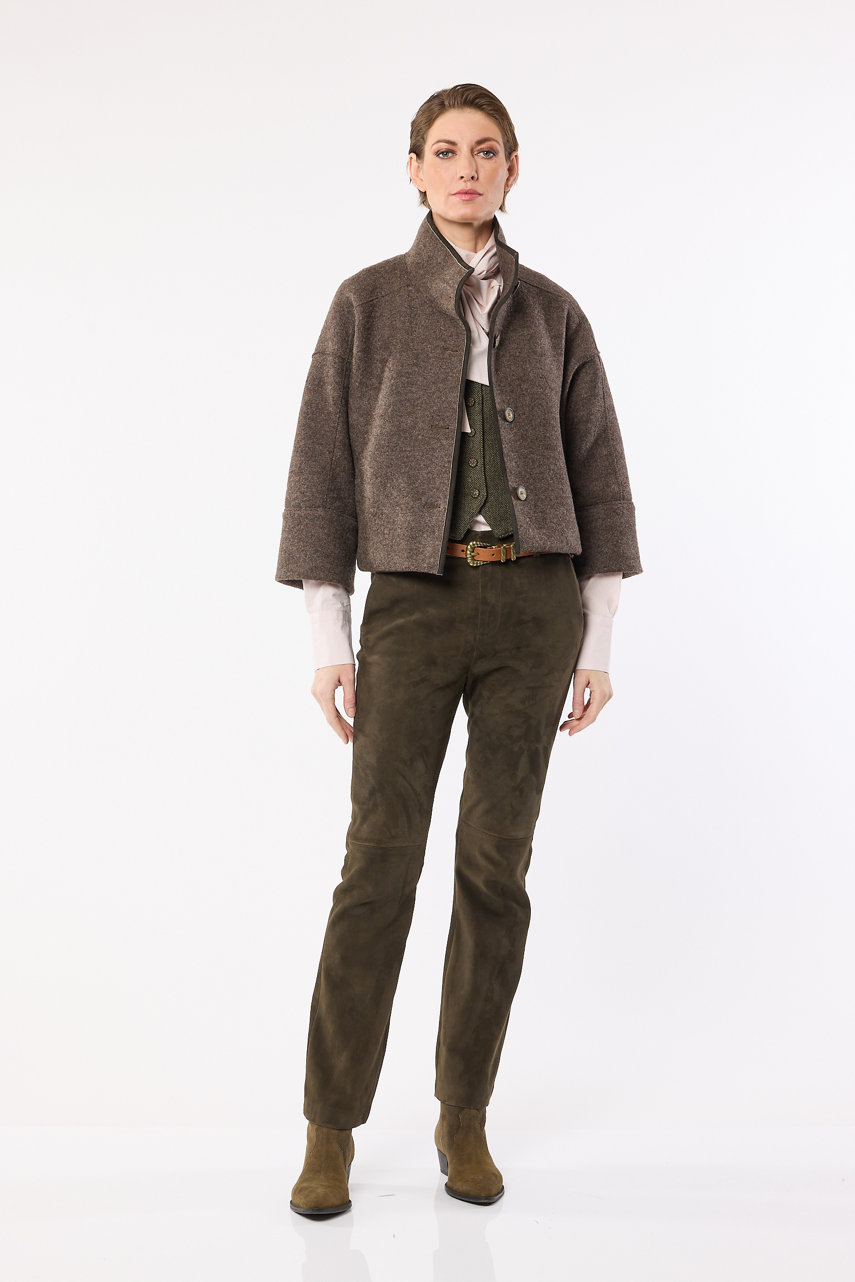 Boiled Wool Women Jacket “Galloway”, marone