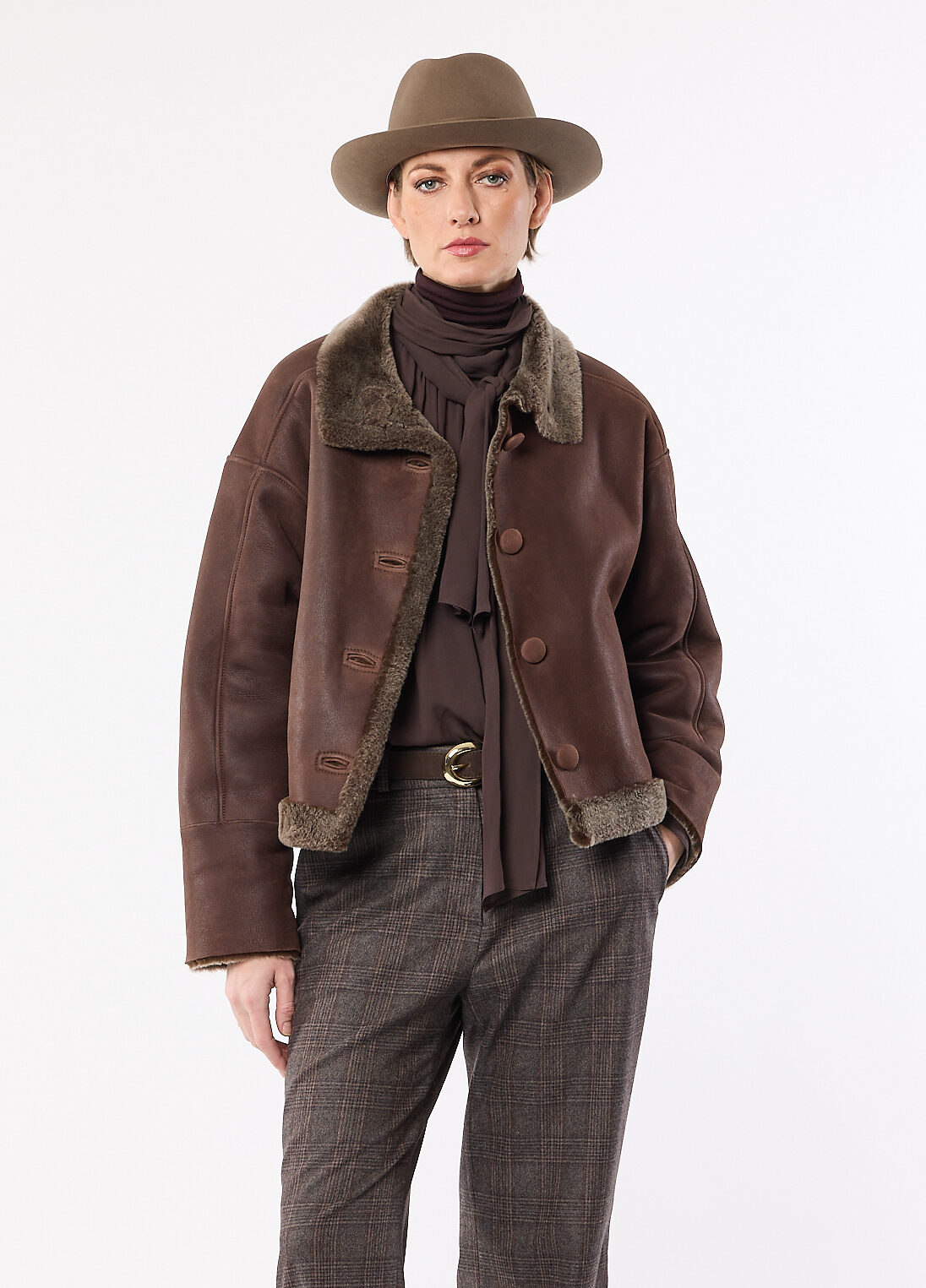 Lammfell Jacke Damen “Snowmass”, mahagoni